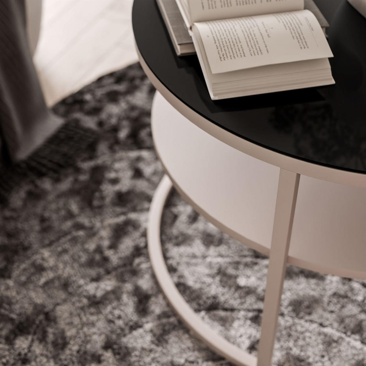 COUCHTISCH CIRI GLASS KASCHMIR mit Ablage Platte aus schwarzem Glas - Schwarz, Glas (70/70/47cm) - Lookway