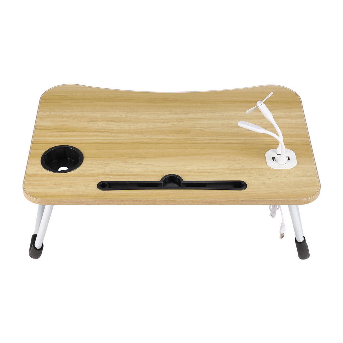 LAPTOPTISCH Klappbarer mit USB-Anschlüssen für Bett und Couch in Holzoptik - Naturfarben, Metall (40/60/28cm) - Livingandhome