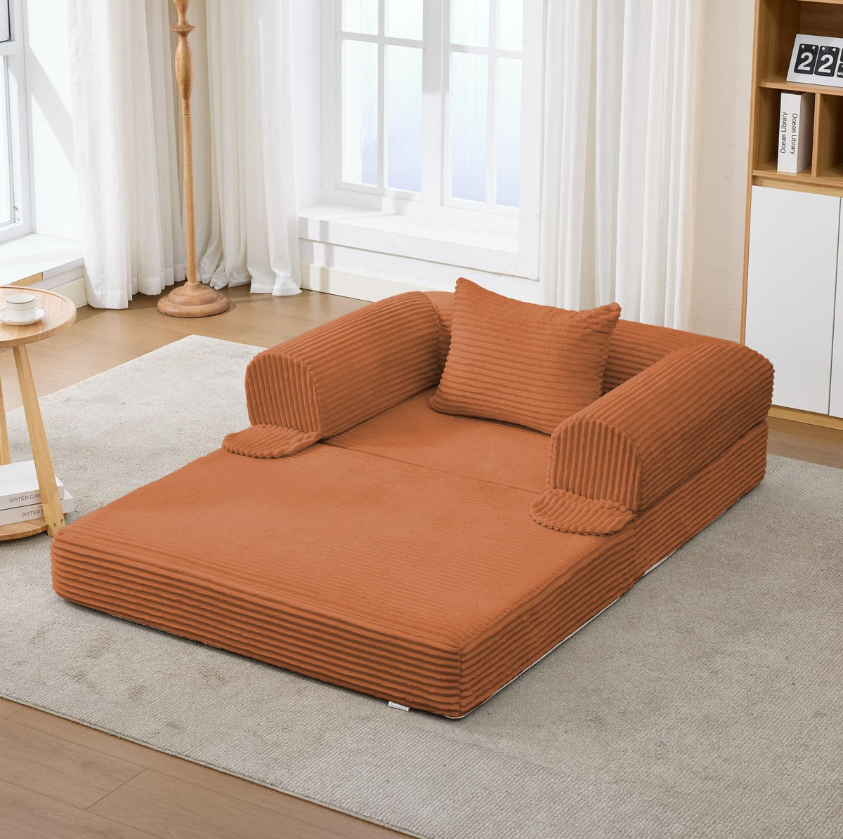 SCHLAFSOFA 2-in-1 Kord Orange mit Kissen - Orange, Kunststoff (85/65/120cm) - Meubliv