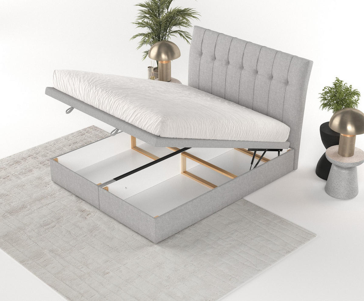 POLSTERBETT Kelsea mit Stauraum 200/200 cm Grau im Megan Stoff - Schwarz/Grau, Holz/Holzwerkstoff (200/200cm) - AltaBeds