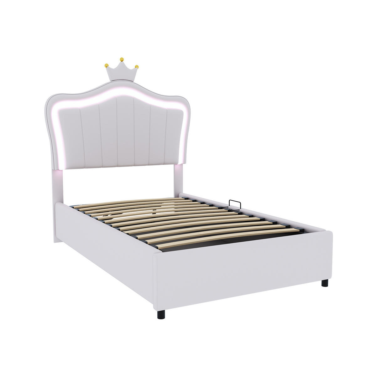 POLSTERBETT 90/200 cm mit Bettkasten und LED-Beleuchtung, Kunstleder Weiß - Weiß, Holzwerkstoff (90/200cm) - BEAOK