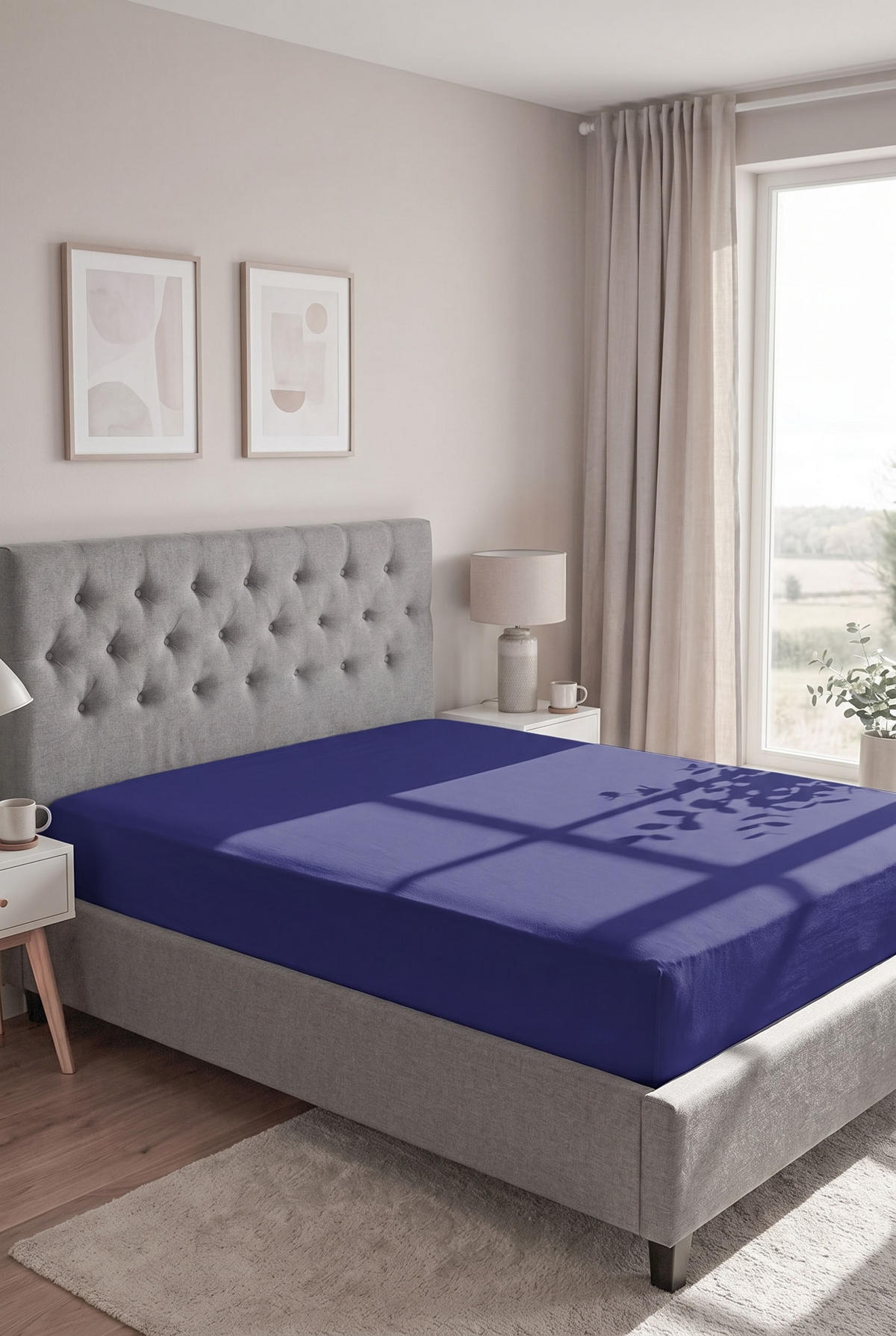 SPANNBETTTUCH Basic Jersey saphir, 90x190 cm - 100x200 cm - Dunkelblau, Textil (100/200cm) - biberna