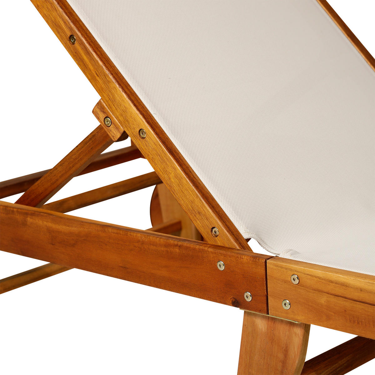 SONNENLIEGE Relaxliege Gartenliege Gartenmöbel verstellbar Akazienholz Textil Natur+Weiß 198 x 55 x 30-88,5 cm - Naturfarben, Holz (198/88.5/55cm)
