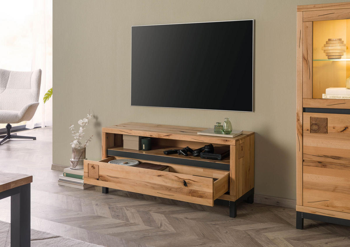 TV-BOARD Kernbuche 120x40x56 natur geölt VILLANDERS #112 - Hellbraun, Holz (120/56/40cm) - Massivmoebel24