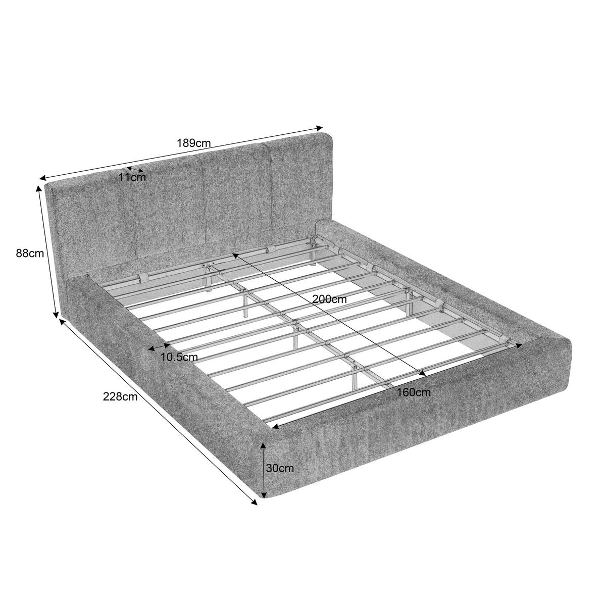 POLSTERBETT 160/200, komprimiert verpackt, Chenille, Metall Bettgestell, Cremeweiß - Creme, Textil (160/200cm) - LVHOM