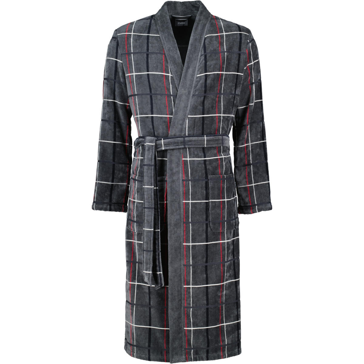 BADEMANTEL HERREN KIMONO KARO 4853 ANTHRAZIT-ROT - 79 - Grau, Textil (Mnull) - Cawoe