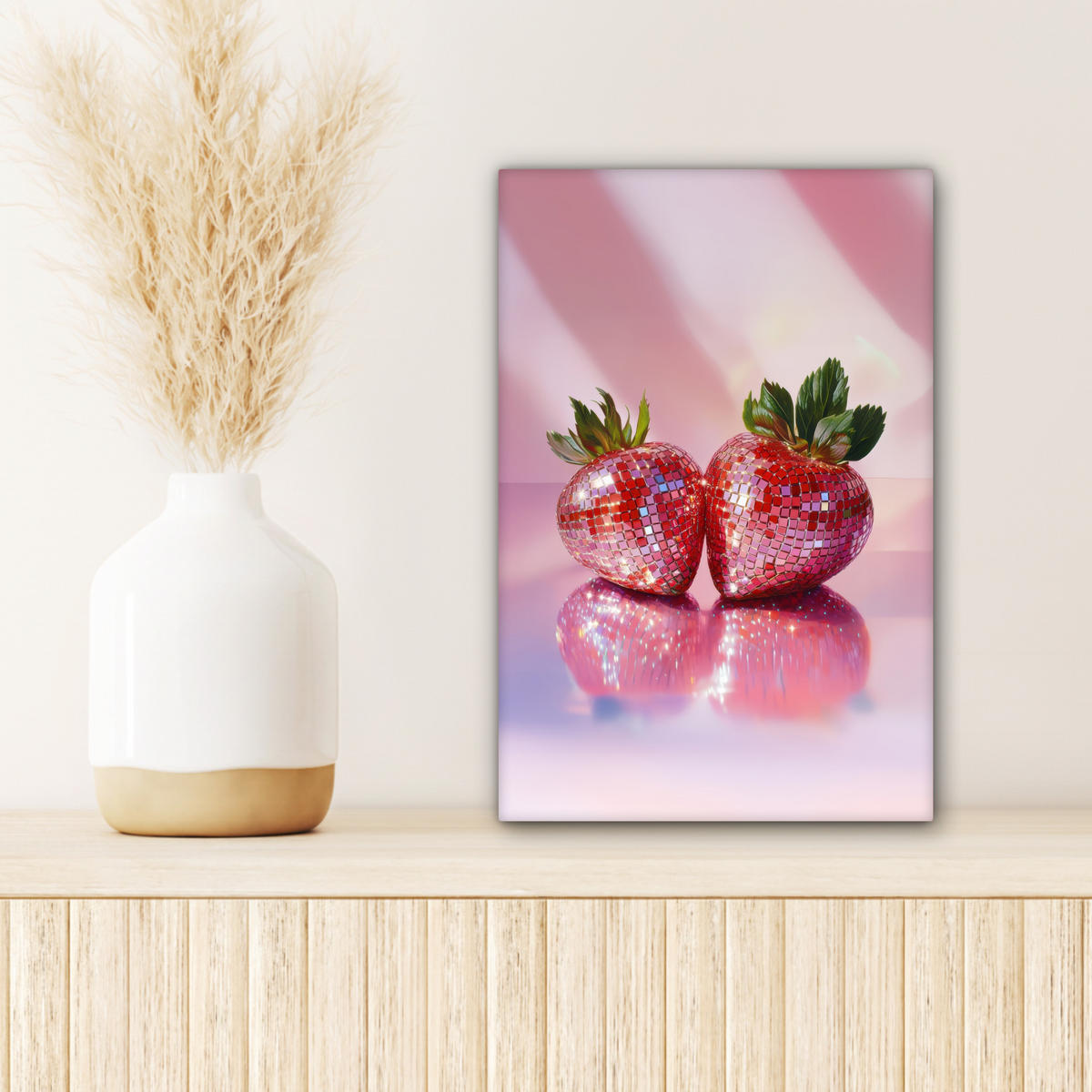 LEINWANDBILD Disco - Obst - Glitzer - Erdbeere 20x30 cm - Pink, Textil (20/30cm) - MuchoWow