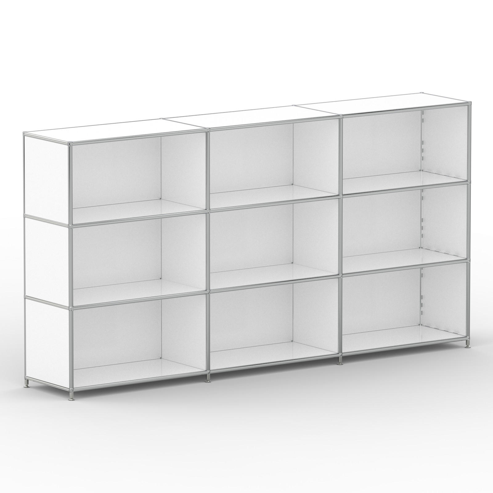 AKTENSCHRANK Büro, 9 offene Fächer, Breite 227 cm, Signalweiß - Chromfarben/Weiß, Metall (40/118/227.2cm) - Versee