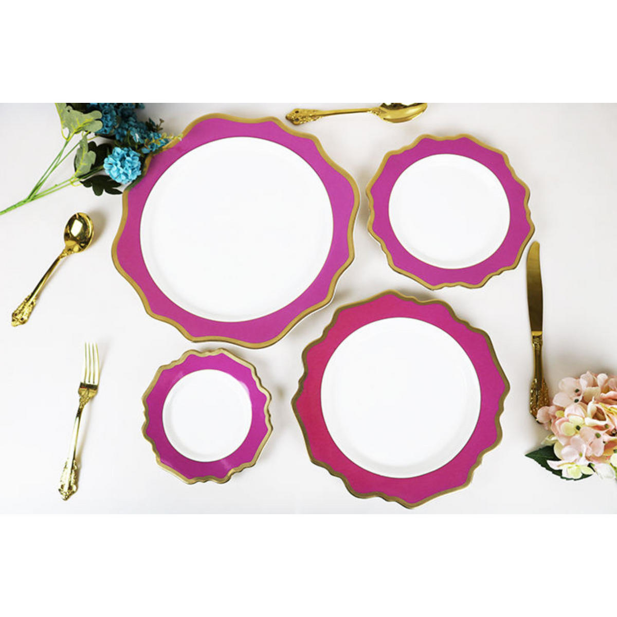 TELLERSET Pink Gold Bone China 4tlg Ø33 Ø27 Ø22 Ø16 cm - Lila, Keramik (33/33/3cm) - Quality Elegance