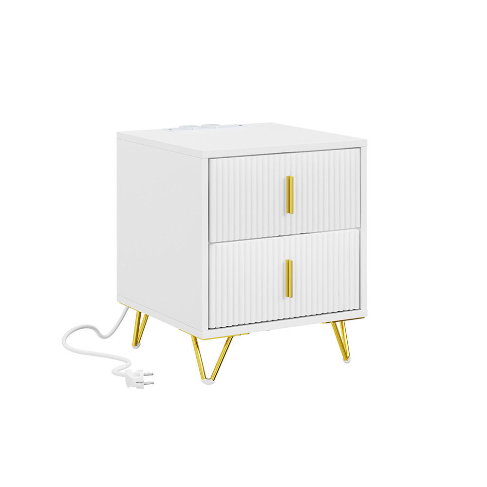 NACHTTISCH mit Schubladen und Steckdosen FBT115-E-W - Ahornfarben, Fell (40/47/40cm) - SoBuy