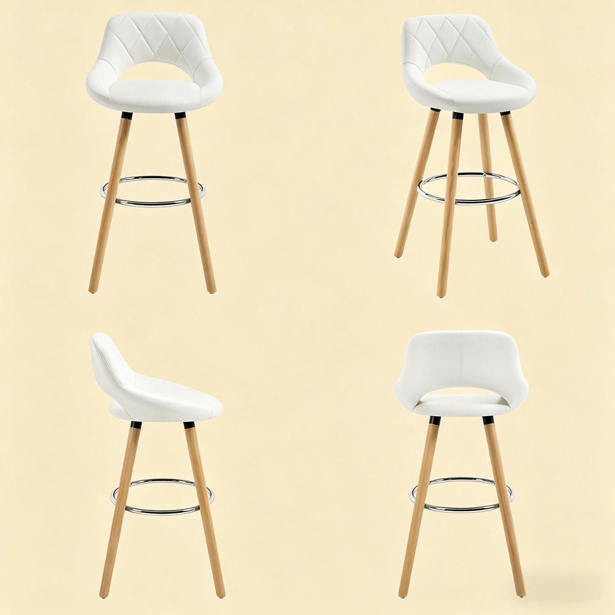 BARHOCKER Weiß 1er-Set mit Rückenlehne aus Kunstleder und Holzbeinen - Weiß, Holz (43/70/40cm) - PANGIVO