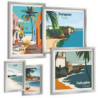 BILDER SET 5er Set - 50x50 cm & 20x30 cm & 40x60 cm Silberner Rahmen - Retro-Ansichten von Städten auf der ganzen Welt - Silberfarben, Kunststoff (40/60cm) - TULUP