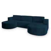 ROHOVÁ SEDAČKA VEZZO modrá - šedá/modrá, dřevo/textil (347/174cm) - MASSENO