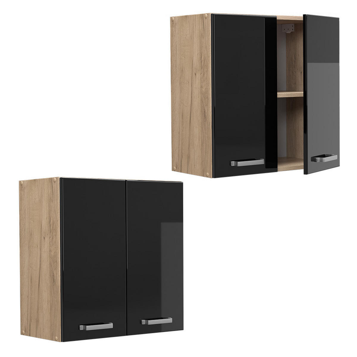 HÄNGESCHRANK R-Line Schwarz Hochglanz 60 cm - Honigeiche/Schwarz Hochglanz, Holzwerkstoff (60/60/31cm) - Vicco