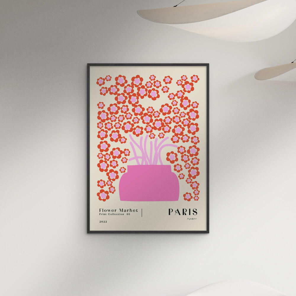 POSTER mit Rahmen NKTN - Flower Market Paris - Pink/Schwarz, Holz/Papier (30/40cm) - Poster&Frame