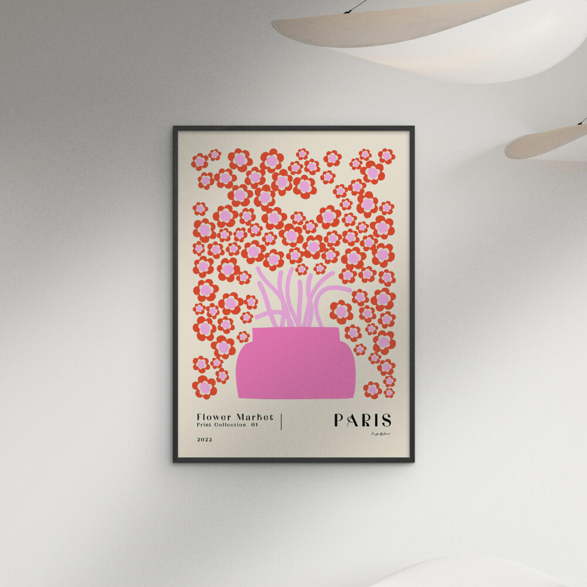 POSTER mit Rahmen NKTN - Flower Market Paris - Pink/Schwarz, Holz/Papier (30/40cm) - Poster&Frame