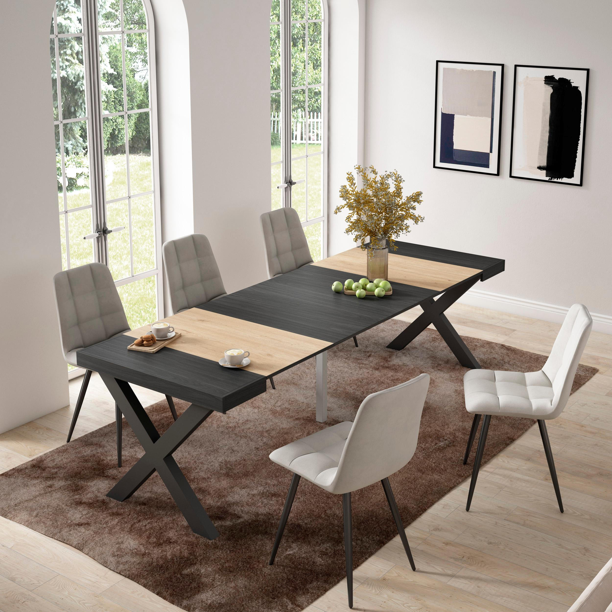 KONSOLENTISCH ausziehbar 58 bis 262cm, für 12 Gäste, eiche, schwarz, 90/58/73cm - Eichefarben/Multicolor, Holzwerkstoff (90/262/73cm) - Skraut Home