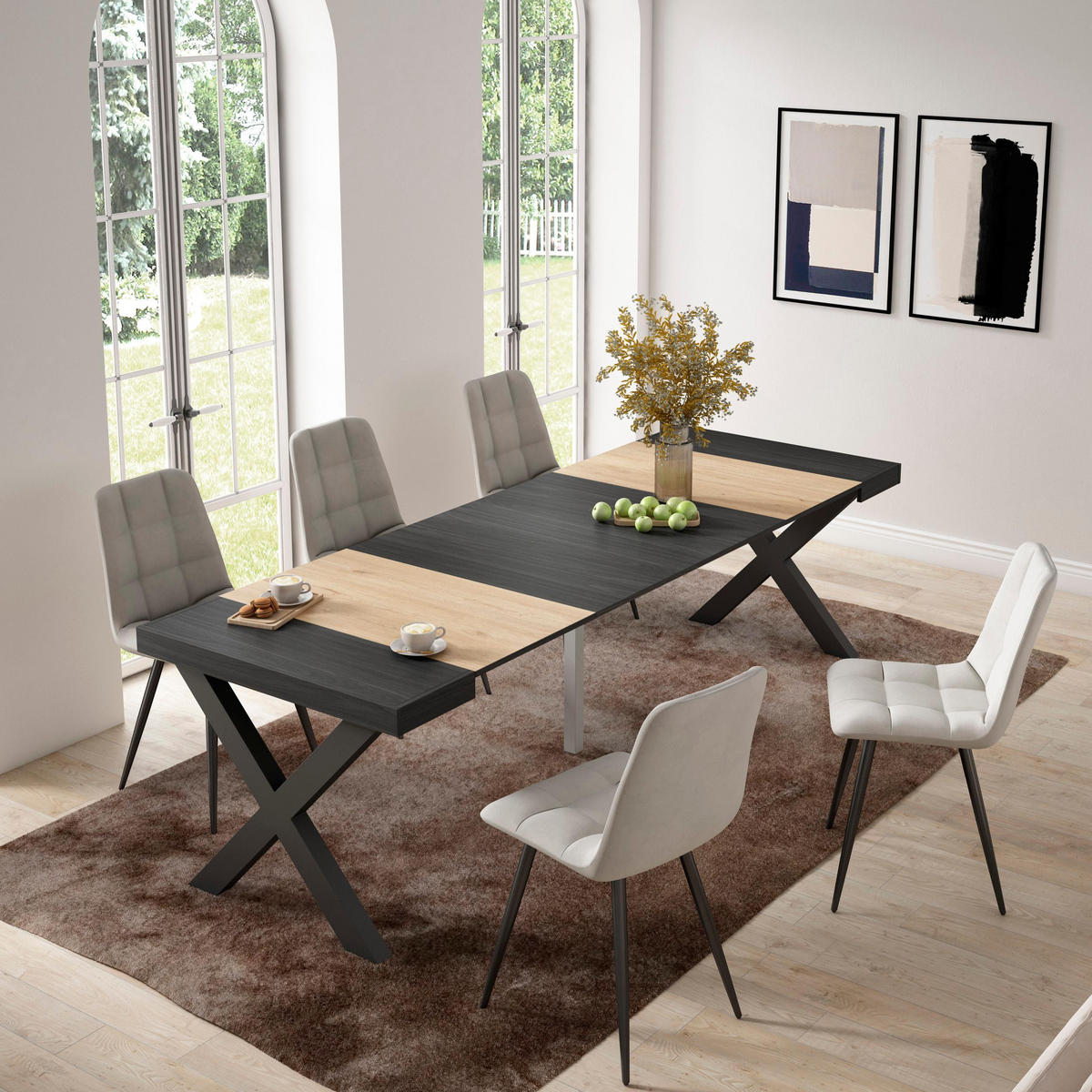 KONSOLENTISCH ausziehbar 58 bis 262cm, für 12 Gäste, eiche, schwarz, 90/58/73cm - Eichefarben/Multicolor, Holzwerkstoff (90/262/73cm) - Skraut Home