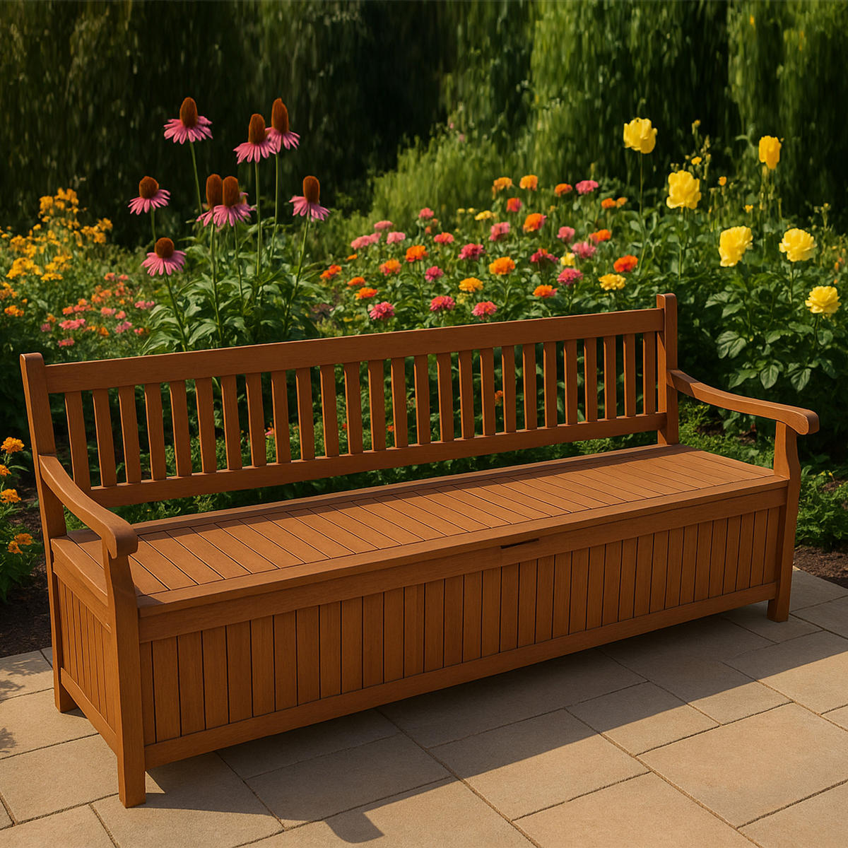 GARTENBANK Porthsmouth - mit großem Staufach unter der Sitzfläche, Eukayltpus geölt - Braun, Holz (180/90/64cm) - TPFGarden