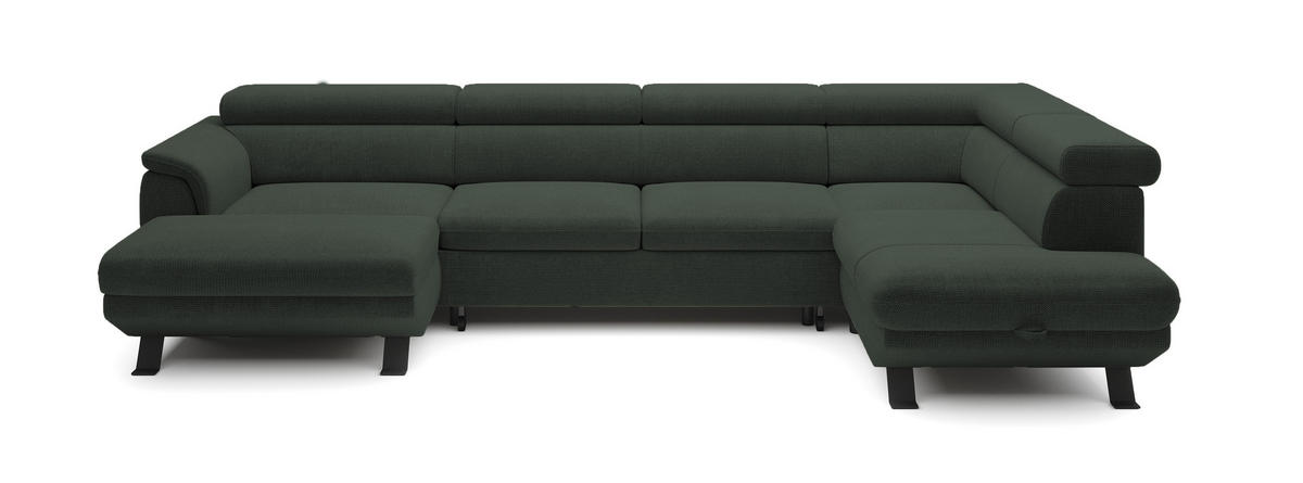 ECKSCHLAFSOFA Raven XL, Verstellbaren Kopfstützen, Bettkasten, Großes Sofa 334x198x162cm Rechte, Wald - Waldgrün, Holz/Textil (334/198cm) - DomoHome