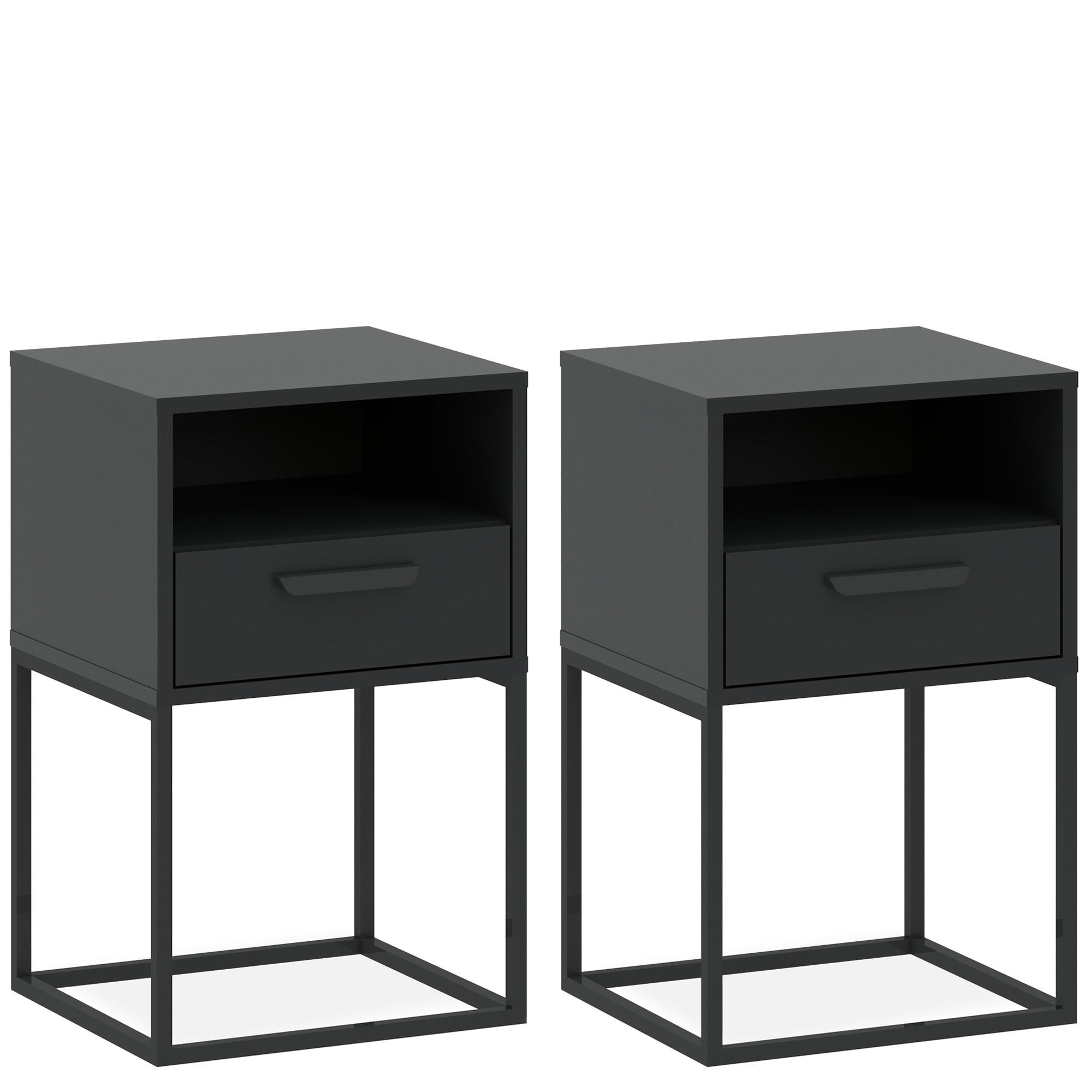 NACHTTISCH RECTUS 2-er Set - Anthrazit/Schwarz, Holzwerkstoff (40/65/39cm) - KONSIMO®