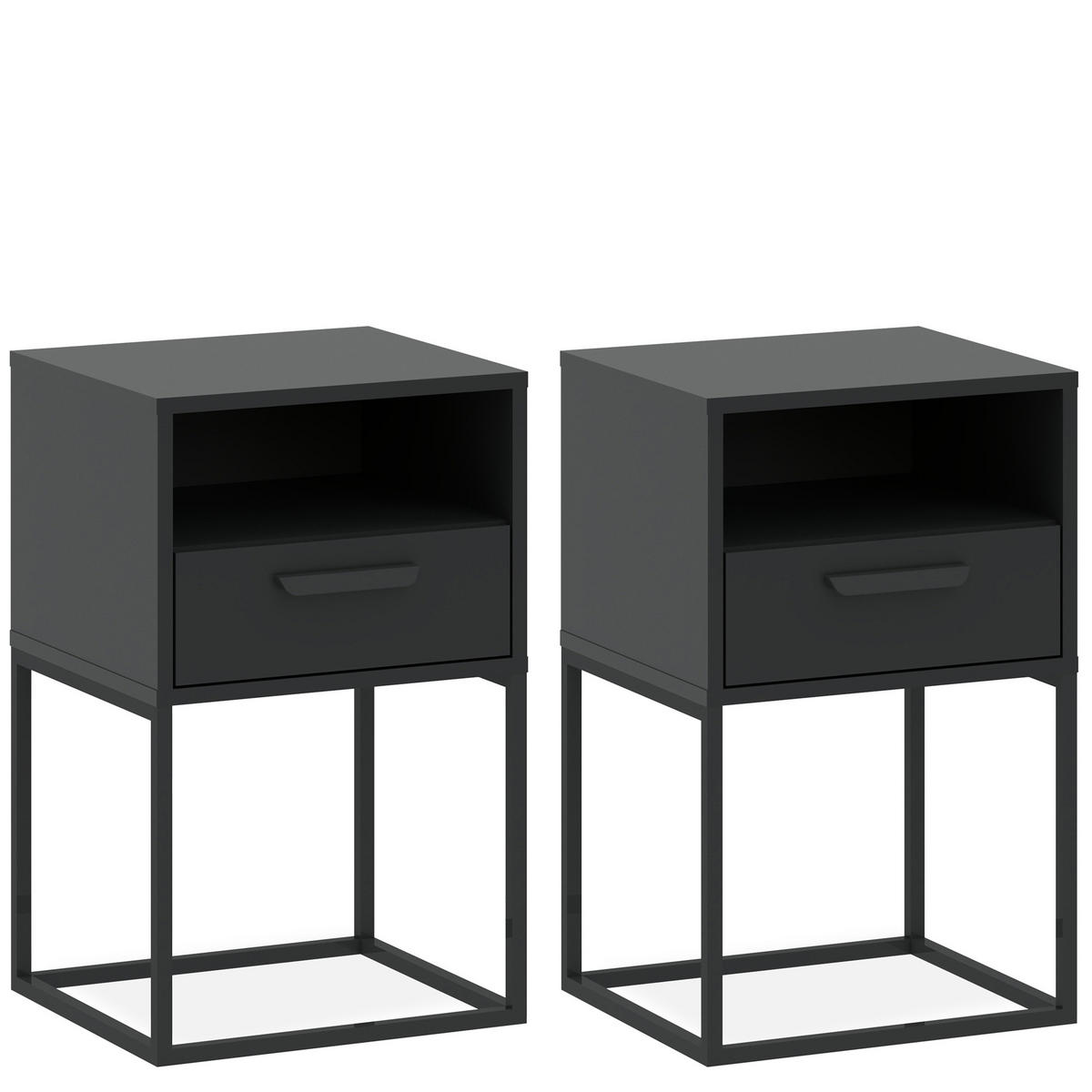 NACHTTISCH RECTUS 2-er Set - Anthrazit/Schwarz, Holzwerkstoff (40/65/39cm) - KONSIMO®