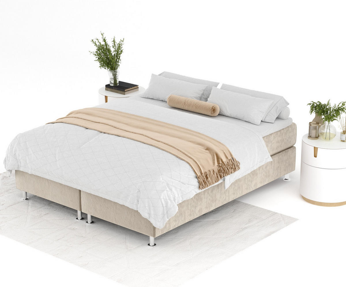 BOXSPRINGBETT Sub Beige 200/200 cm mit Latex-Topper - Beige/Silberfarben, Holz/Holzwerkstoff (200/200cm) - Maison de Reve