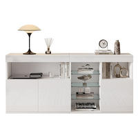 SIDEBOARD LED Hochglanz 3 Türen Glasfächer Weiß 155,5cm modern - Weiß, Holzwerkstoff (35/72/155.5cm) - FLIEKS