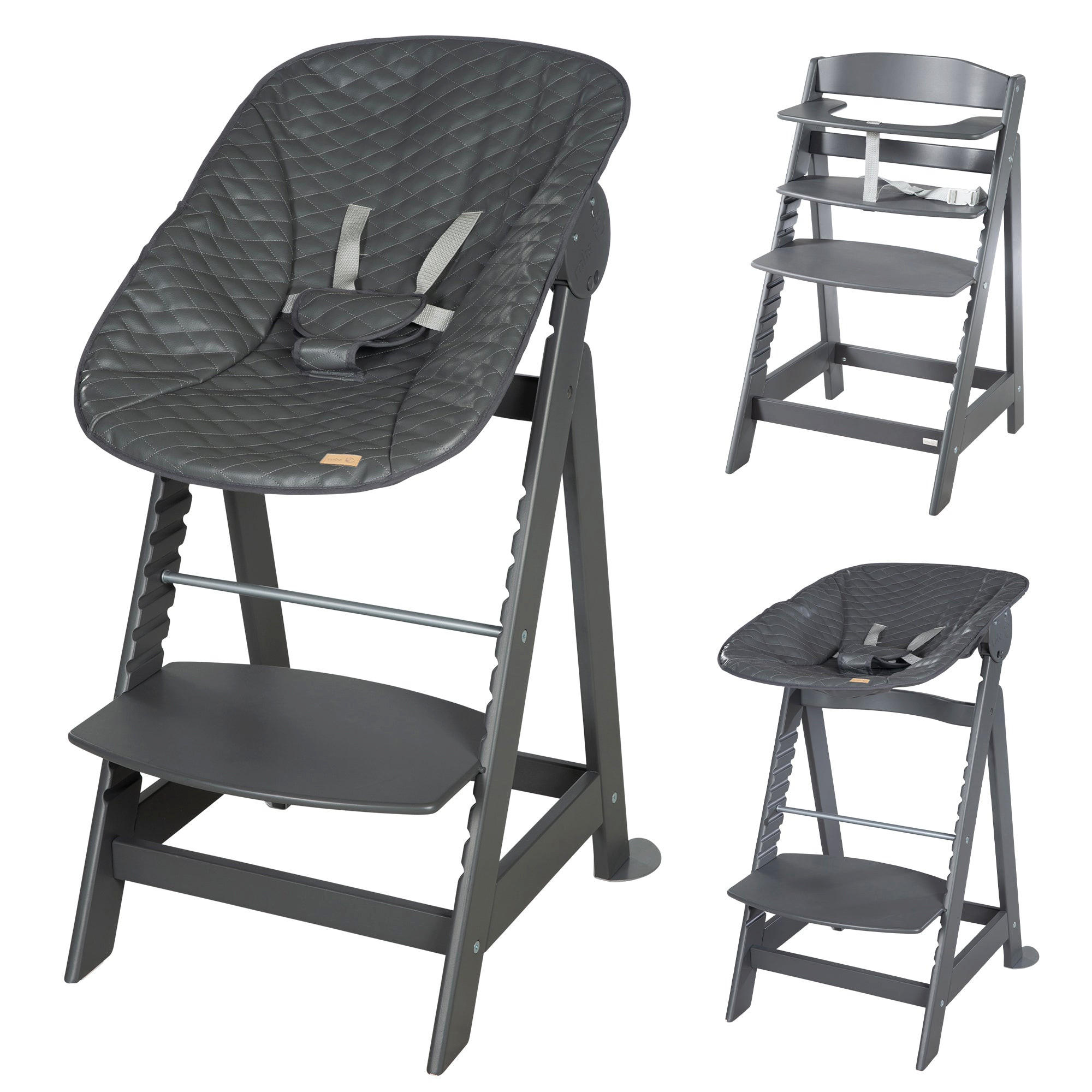 BABYHOCHSTUHL Born Up Luxe mit Neugeborenenaufsatz Anthrazit - Anthrazit, Holzwerkstoff/Textil (46/94/66.5cm) - Roba
