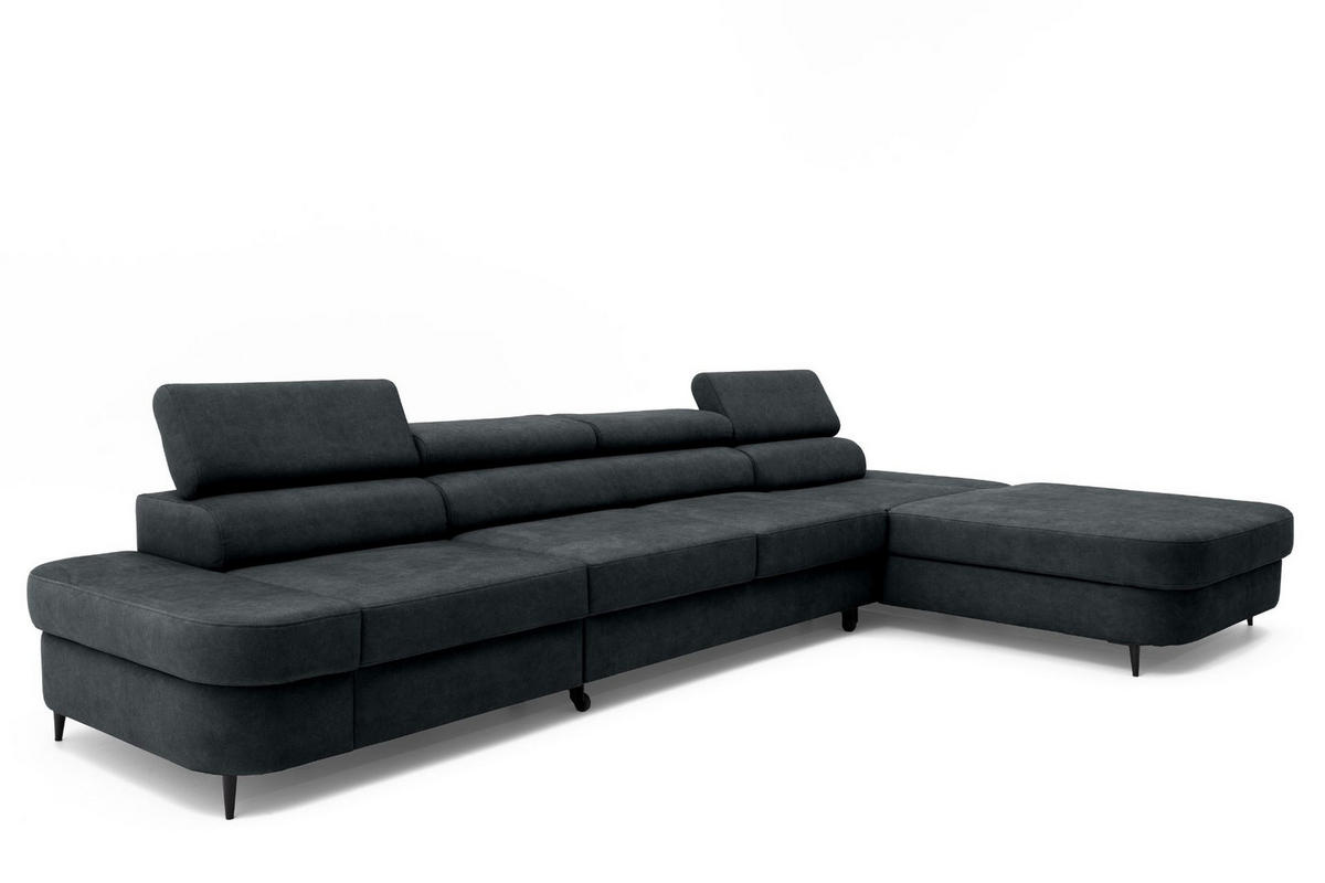 ECKSOFA JAZZ MAXI Rechts mit Schlaffunktion 125x195 Velours Schwarz - Schwarz, Holz/Textil (203/350cm) - Muffo