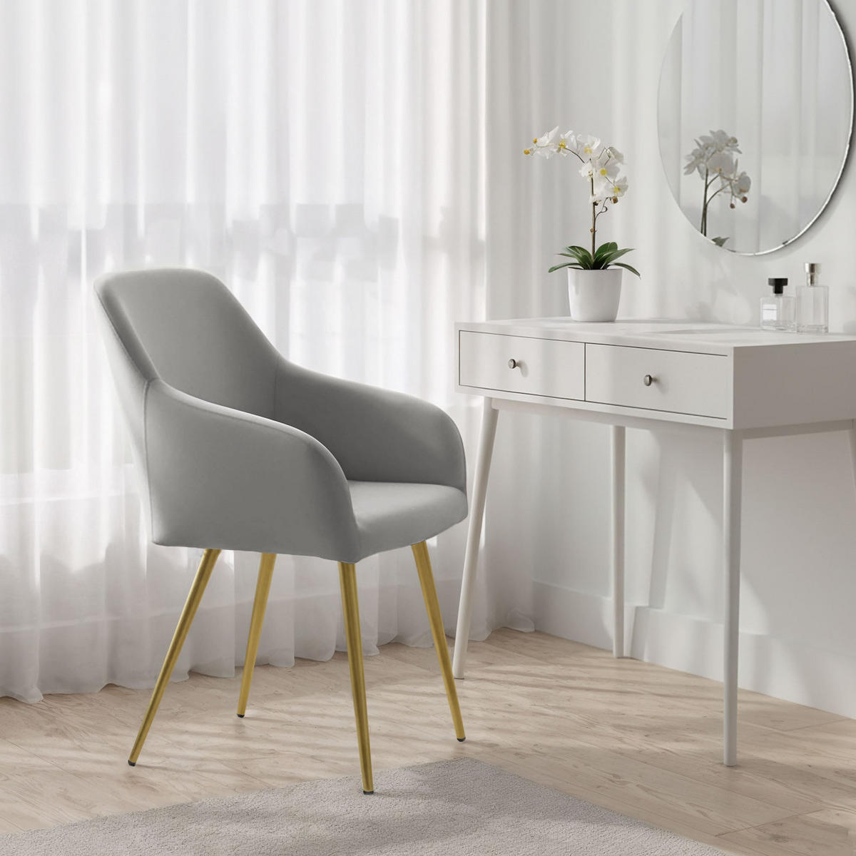 POLSTERSTUHL 2er Set, Metallbeine Grau, Gold 54,5/83/58 - Grau, Textil (55/83/58cm) - RAUMHIRSCH FURNITURE