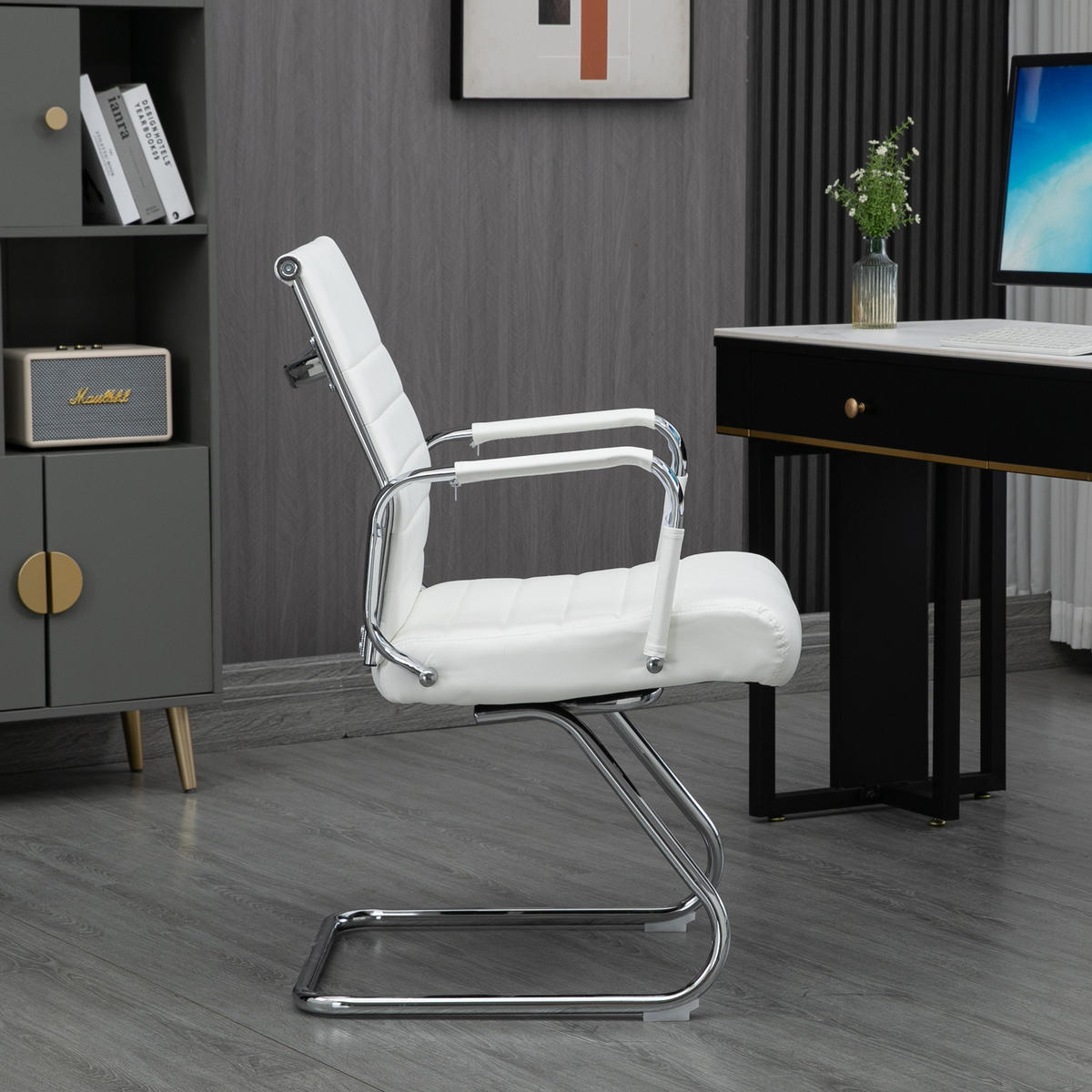 BESUCHERSTUHL OFFICE COMFORT 2er Set LB Kunstleder Weiß - Silberfarben/Weiß, Textil/Metall (56/94/64cm) - SVITA