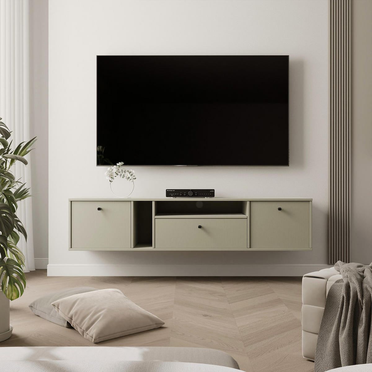 TV-LOWBOARD FLOW 180 cm, Eukalyptus - Eukalyptusholzfarben, Holzwerkstoff/Metall (180/48.5/40.5cm) - Idohome