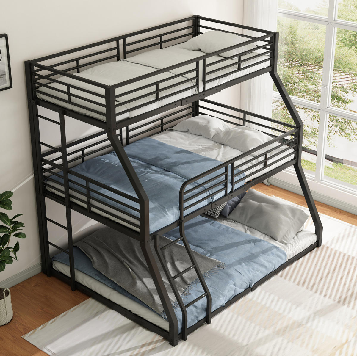 ETAGENBETT Kinderbette 90/200 cm aus Metall mit 2 Leitern und EN747-Zertifizierung Schwarz - Schwarz, Metall (90/200cm) - Modenvie