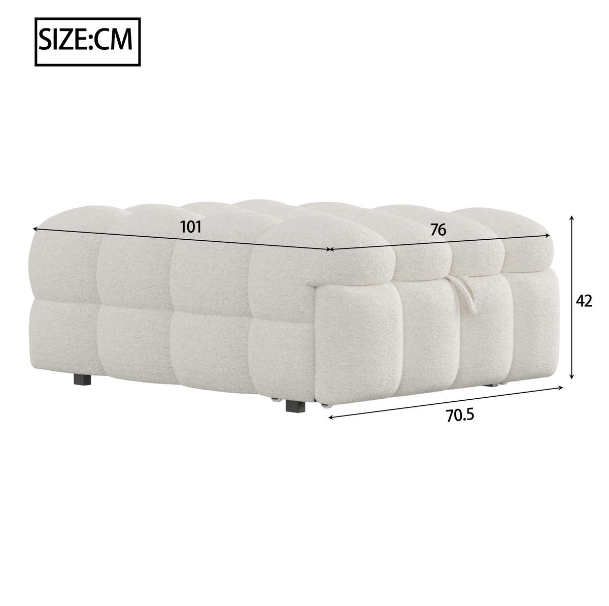 SCHLAFSOFA 183/76/42 cm Beige 2-in-1 Schlafsofa aus Teddy-Stoff mit Fußhocker - Creme, Textil (76/42/183cm) - OKWISH