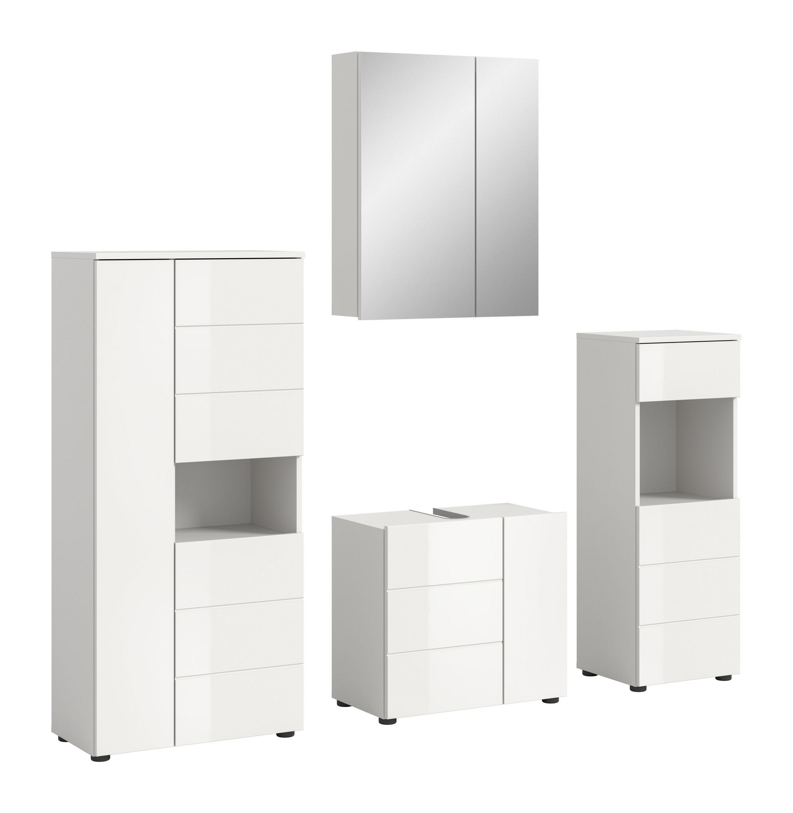 BADMÖBEL Set Vira 4tlg. Bad Kombination in Weiß (B/H/T: 188x190x34 cm) - Weiß, Holz (188/190/34cm)