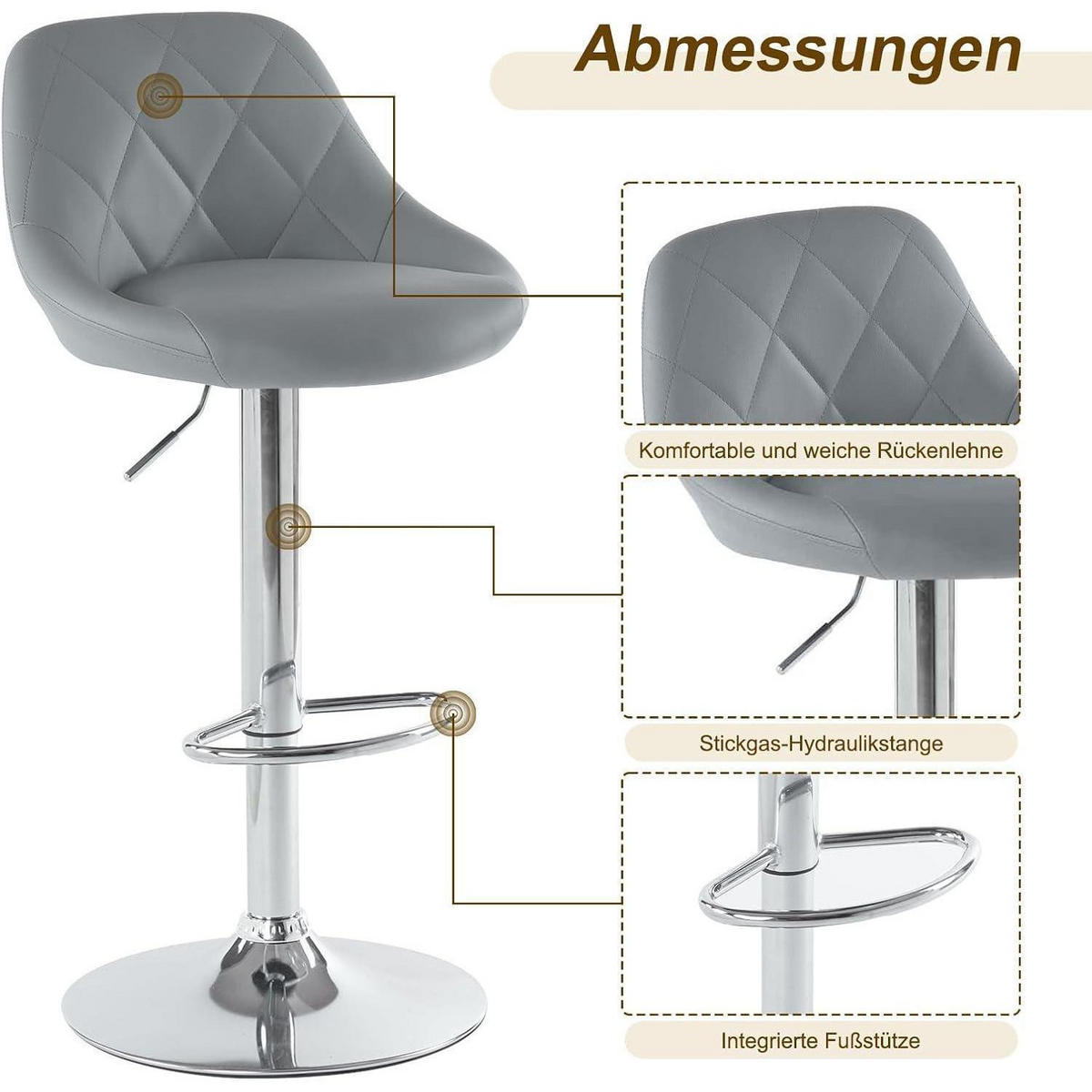 BARHOCKER 2er Set höhenverstellbar Grau - Grau, Kunststoff (40/83/40cm)