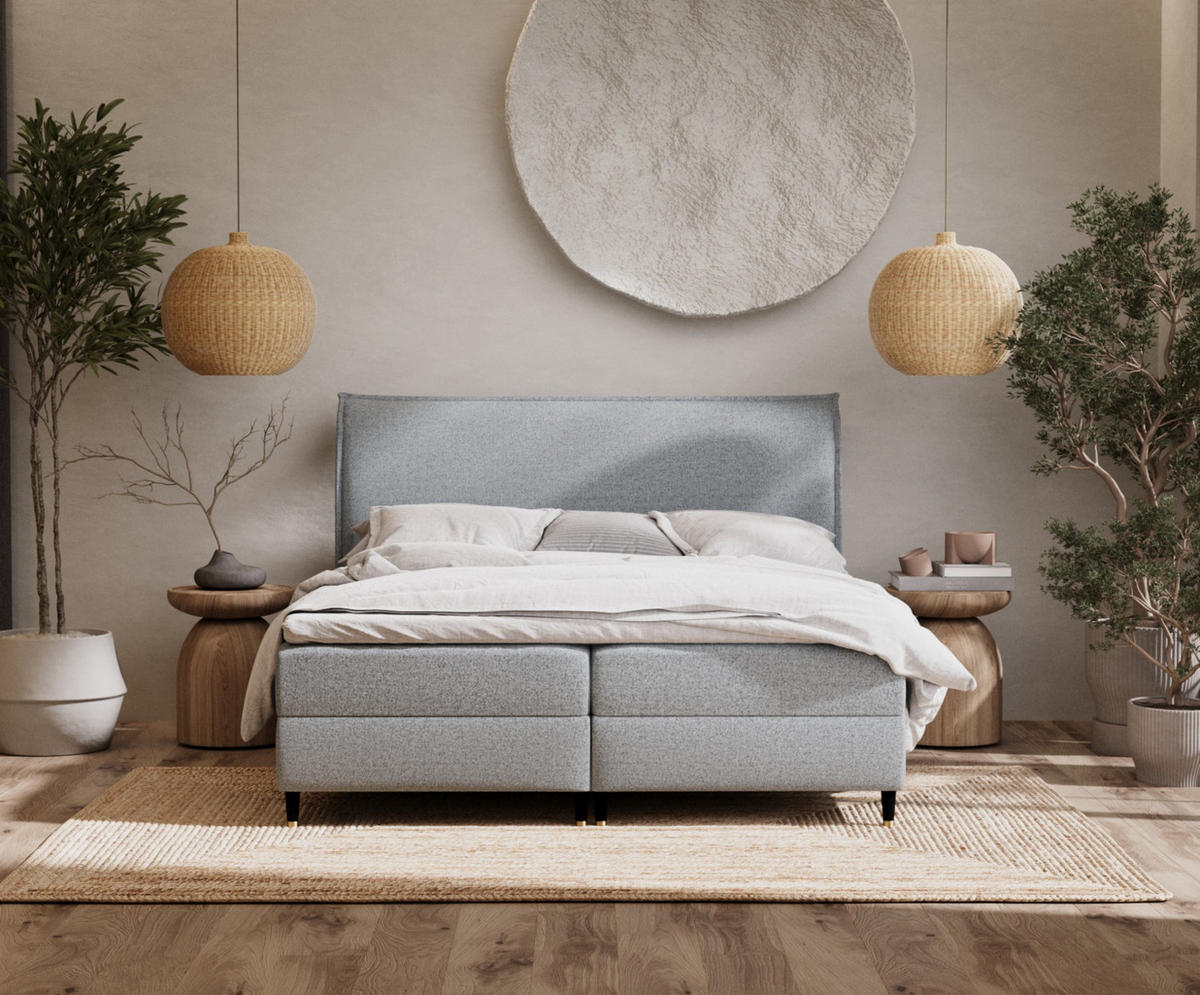 BOXBETT Melba Grau 180/200 cm mit Bonellmatratze - Schwarz/Grau, Holz/Holzwerkstoff (180/200cm) - Maison de Reve