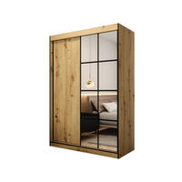 SCHIEBETÜRENSCHRANK MODENA 2 150, 2-türig Kleiderschrank mit 1 Spiegel, Moderne Garderobe, Schrank in Größe: 150 x 216 x 65 cm - Schwarz/Braun, Holzwerkstoff (150/216/65cm) - O-Sofa