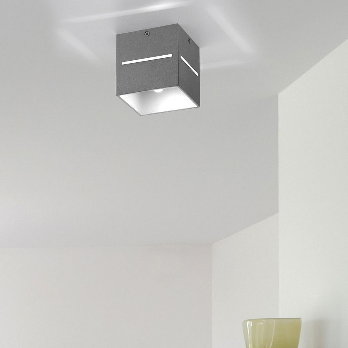 DECKENLEUCHTE Aluminium Grau Quadratisch - Grau, Metall (10/10/10cm)