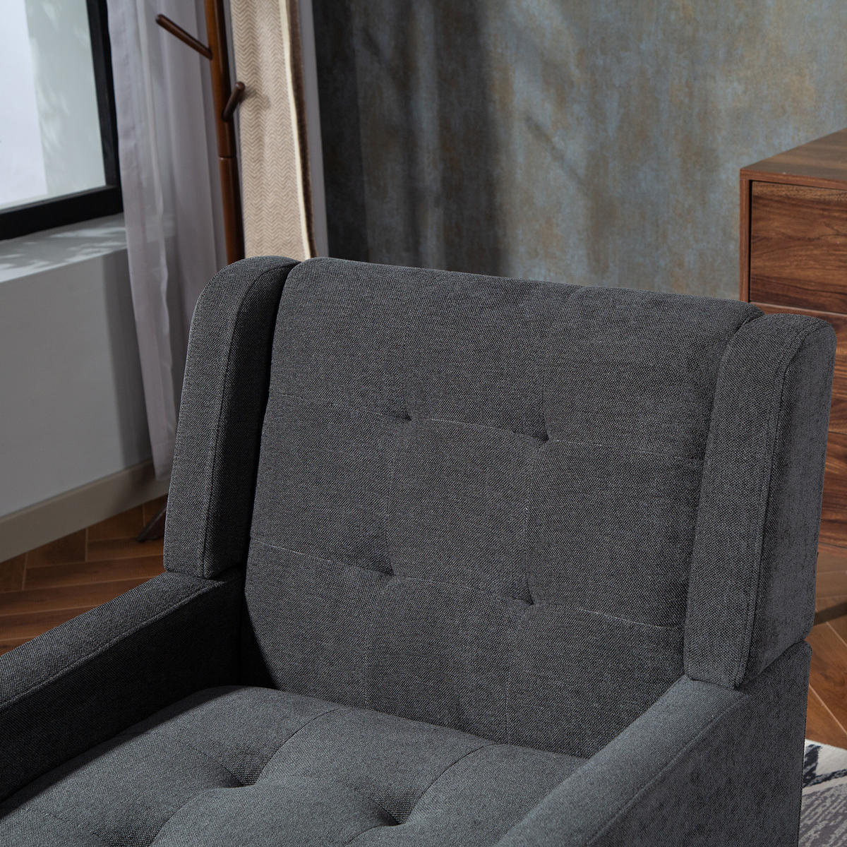 POLSTERSTUHL Leinenbezug mit Tufting kompakt 68/76/88 cm Dunkelgrau 130 kg Tragkraft - Dunkelgrau, Textil (76/88/68cm) - Redom