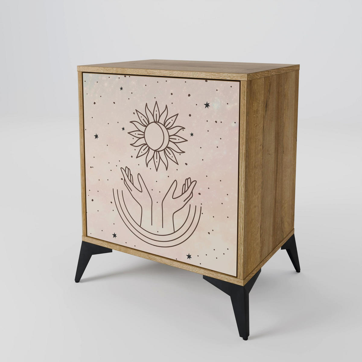 SIDEBOARD DELICATE BEAUTY, Eichefarben, 57,5x42x77,5 cm, Schräge Buchenholzfüße - Eichefarben/Buchefarben, Holzwerkstoff/Buchenholz (57.5/77.5/42cm) - SpaceRebels
