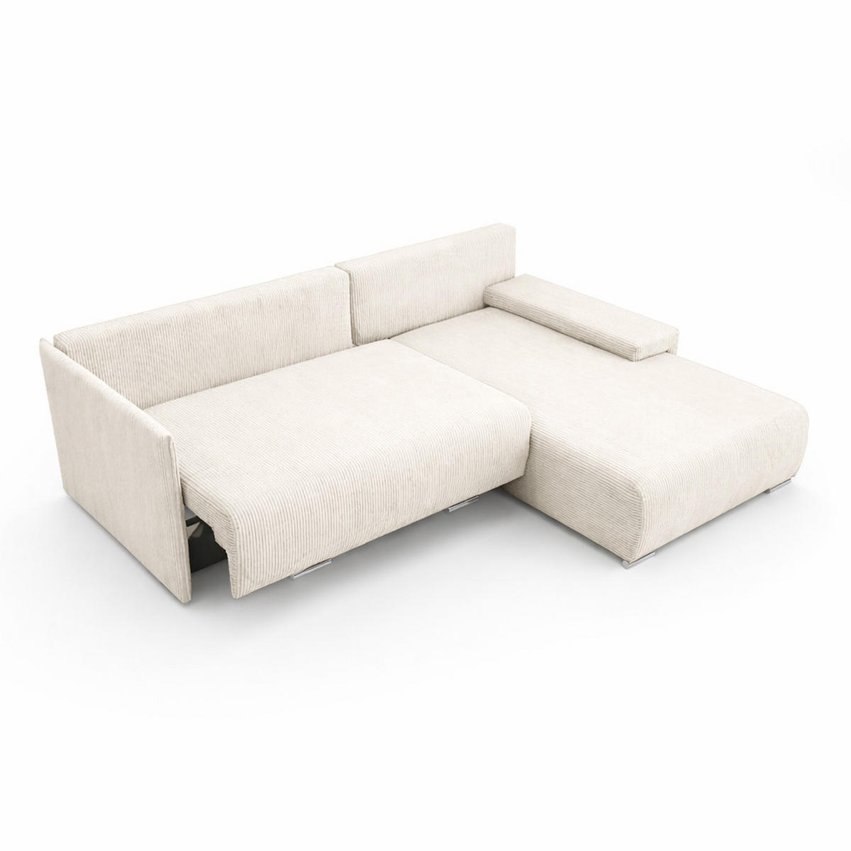 ECKSOFA L-Form Schlaffunktion Livorno Cord-Stoff Ecru Rechts - Chromfarben/Ecru, Holz/Kunststoff (246/188cm) - Kaiser Möbel