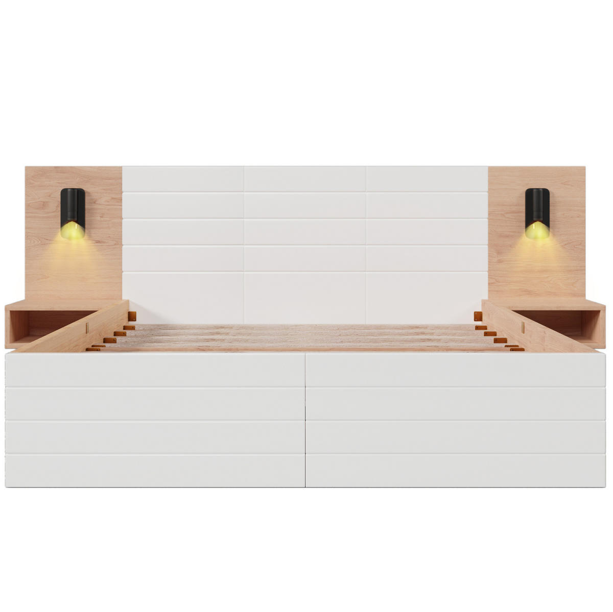 POLSTERBETT aus Massivholz und MDF 180x200 cm in Weiß mit USB & Leselampe - Weiß, Holzwerkstoff (180/200cm) - Modfu