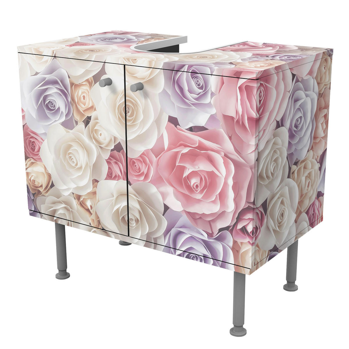 WASCHBECKENUNTERSCHRANK Pastell Paper Art Rosen 60/55/35 cm - Pastellblau, Holzwerkstoff (60/55/35cm) - Bilderwelten