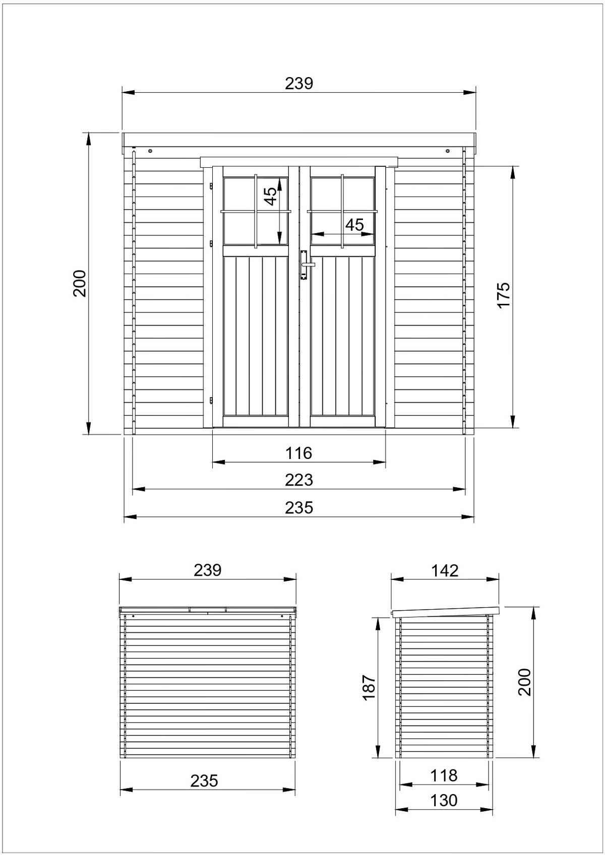 HOLZHAUS GARTENHAUS mit imprägnierten Boden B239xL142xH200 cm/ 2,63 m2 M310F+M310G - Beige, Holz (239/206/142cm) - Timbela