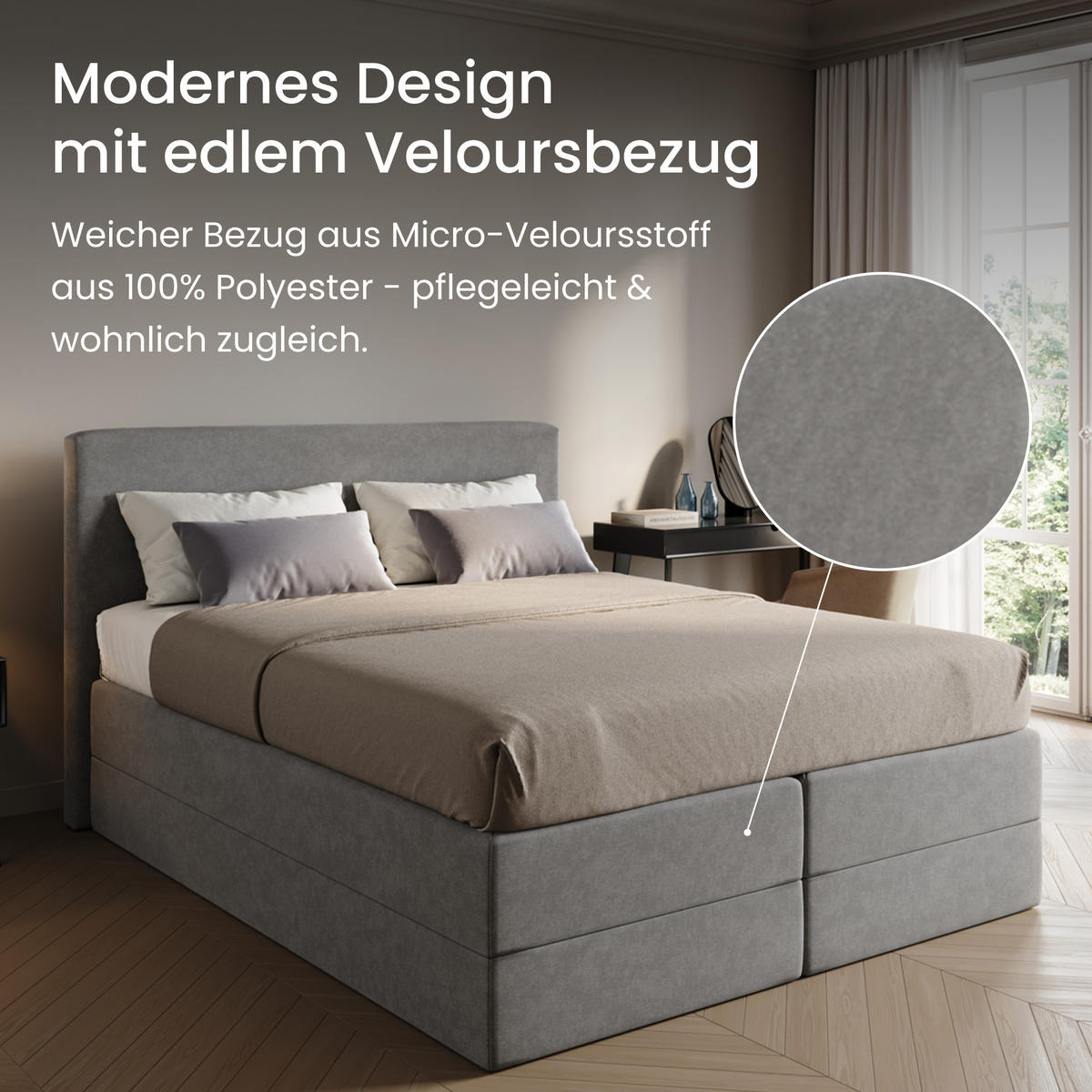 BOXSPRINGBETT mit Bonnell Matratze, mit Kopfteil, 100 x 200 cm, in Grau - Grau, Naturmaterialien (100/200cm) - Home Collective