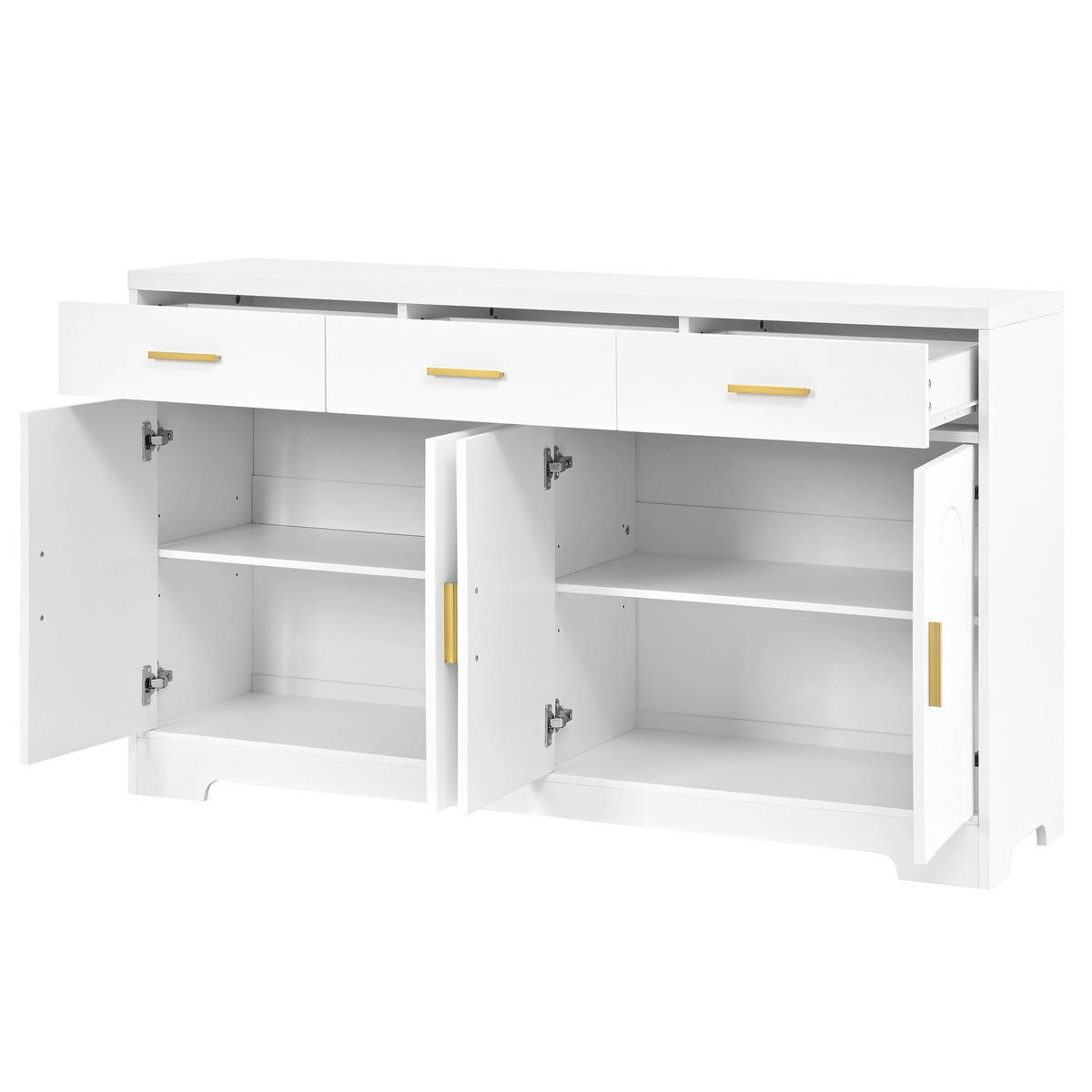 SIDEBOARD Weiß 4 Türen 3 Schubladen Gold Griffe MDF - Weiß, Holzwerkstoff (140/83/40cm) - FLIEKS