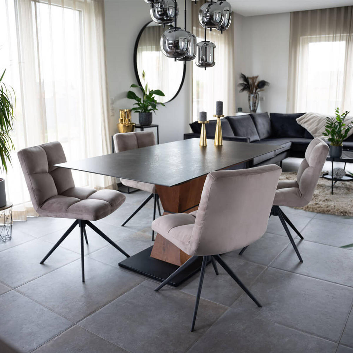 ESSZIMMERSTUHL NODA - Farbe: Hellbraun, Menge: 2 - Hellbraun, Textil/Metall (61/84/47cm) - Home Deluxe