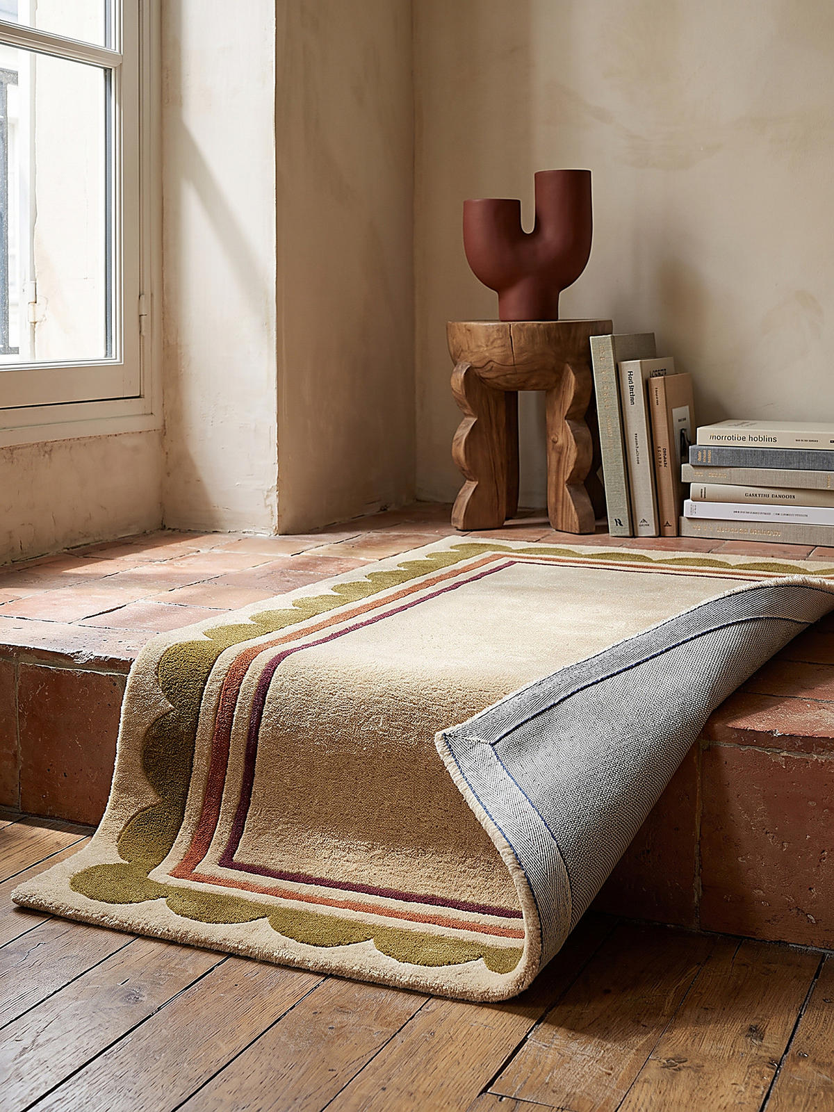 TEPPICH aus Wolle, handgetuftet, WENSUM, in Beige-Multicolor, Scallop-Bordüre, 160 x 230 cm - Beige, Textil (160/230cm) - KADIMA DESIGN